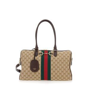Gucci Women Horsebit Web Large Boston In Gg Canvas
